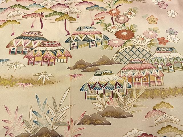 平和屋着物●訪問着　作家物　松竹梅風景文　暈し染め　金彩　正絹　逸品　AABK3306ph