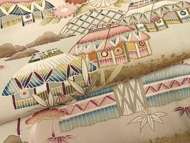 平和屋着物●訪問着　作家物　松竹梅風景文　暈し染め　金彩　正絹　逸品　AABK3306ph