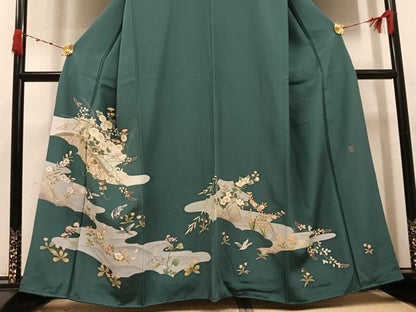 平和屋着物●友禅作家　北川聖水　訪問着　花鳥文　正絹　逸品　AABK3308ph