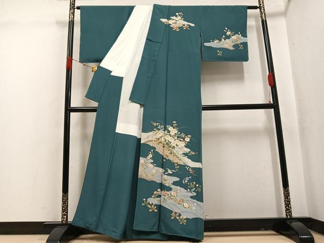 平和屋着物●友禅作家　北川聖水　訪問着　花鳥文　正絹　逸品　AABK3308ph
