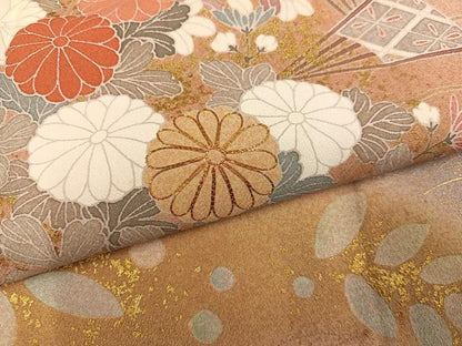 平和屋着物●訪問着　駒刺繍　扇面草花文　暈し染め　金彩　正絹　逸品　AABK3309ph