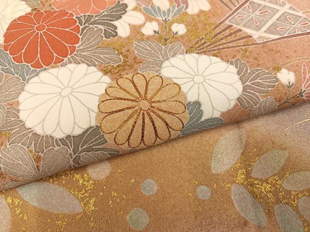 平和屋着物●訪問着　駒刺繍　扇面草花文　暈し染め　金彩　正絹　逸品　AABK3309ph