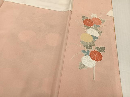 平和屋着物●訪問着　駒刺繍　扇面草花文　暈し染め　金彩　正絹　逸品　AABK3309ph