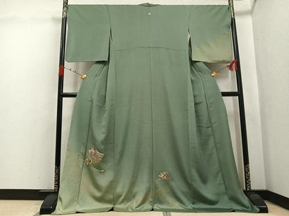 平和屋着物●訪問着　刺繍　花鼓文　暈し染め　金彩　ロング丈　正絹　逸品　AABK3310ph