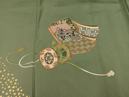 平和屋着物●訪問着　刺繍　花鼓文　暈し染め　金彩　ロング丈　正絹　逸品　AABK3310ph