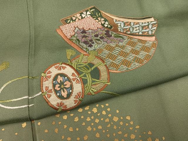 平和屋着物●訪問着　刺繍　花鼓文　暈し染め　金彩　ロング丈　正絹　逸品　AABK3310ph