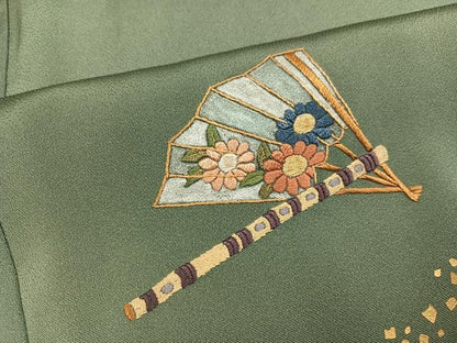 平和屋着物●訪問着　刺繍　花鼓文　暈し染め　金彩　ロング丈　正絹　逸品　AABK3310ph