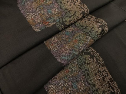 平和屋着物●本場大島紬　9マルキ　地空き　色紙花文　正絹　逸品　未使用　AABK3313ph