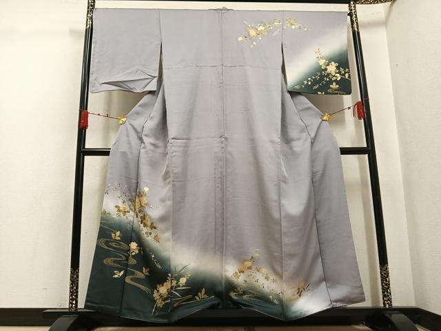 平和屋着物●訪問着　螺鈿　流水草花文　暈し染め　金彩　正絹　逸品　AABK3314ph