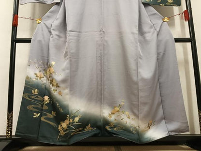 平和屋着物●訪問着　螺鈿　流水草花文　暈し染め　金彩　正絹　逸品　AABK3314ph