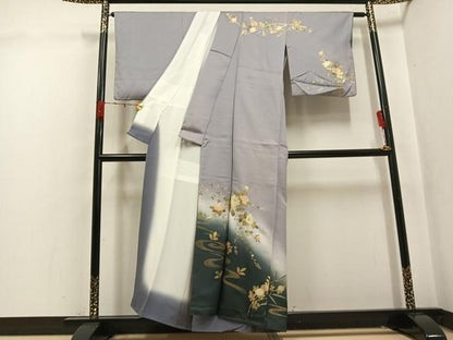 平和屋着物●訪問着　螺鈿　流水草花文　暈し染め　金彩　正絹　逸品　AABK3314ph