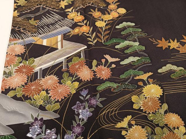 平和屋着物○訪問着 竹屋町刺繍 風景草花文 金彩 正絹 逸品 AABK3317ph
