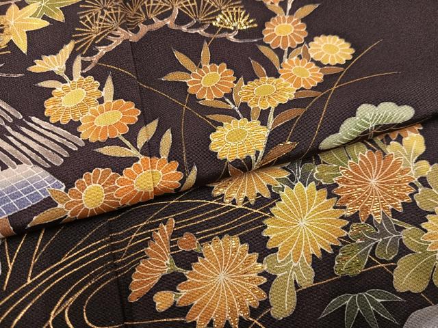 平和屋着物●訪問着　竹屋町刺繍　風景草花文　金彩　正絹　逸品　AABK3317ph