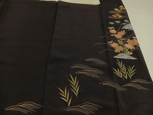 平和屋着物●訪問着　竹屋町刺繍　風景草花文　金彩　正絹　逸品　AABK3317ph