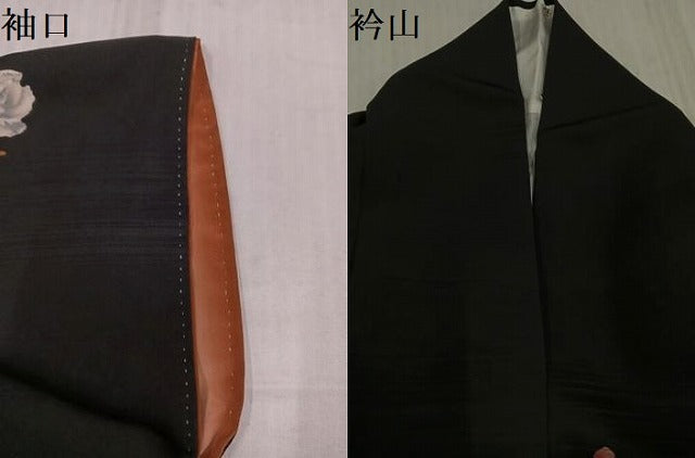 平和屋着物●訪問着　草花文　黒地　正絹　逸品　AABK3318ph