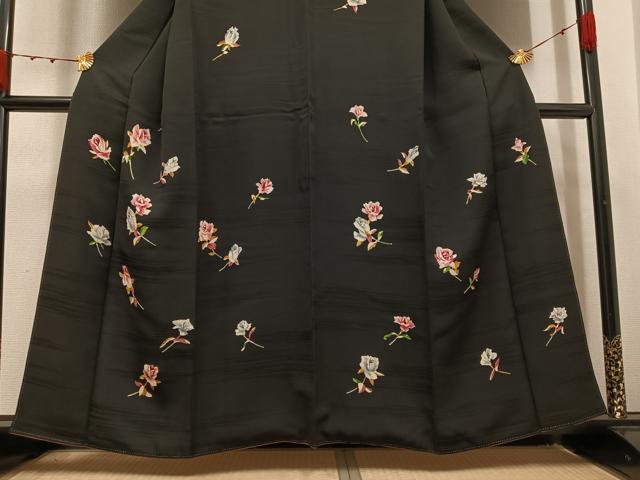 平和屋着物●訪問着　草花文　黒地　正絹　逸品　AABK3318ph
