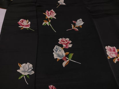 平和屋着物●訪問着　草花文　黒地　正絹　逸品　AABK3318ph