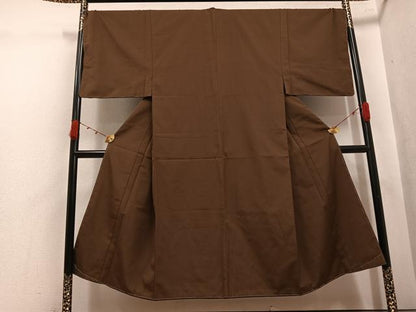 平和屋着物●男性　お召　色無地　黄唐茶色　正絹　逸品　未使用　AABK3319ph