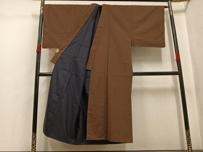 平和屋着物●男性　お召　色無地　黄唐茶色　正絹　逸品　未使用　AABK3319ph