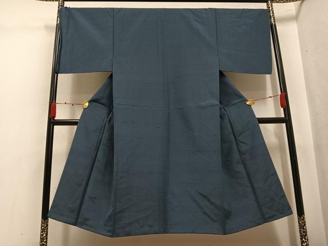 平和屋着物●男性　紬　色無地　錆鉄御納戸色　正絹　逸品　AABK3320ph