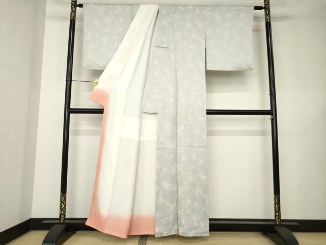 平和屋着物●上質な小紋　花唐草文　正絹　逸品　AABK3322ck