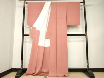 平和屋着物●上質な色無地　箔散らし地紋　真赭色　正絹　逸品　AABK3323ck
