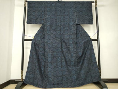 平和屋着物●上質な紬　花丸文　正絹　逸品　AABK3325ck
