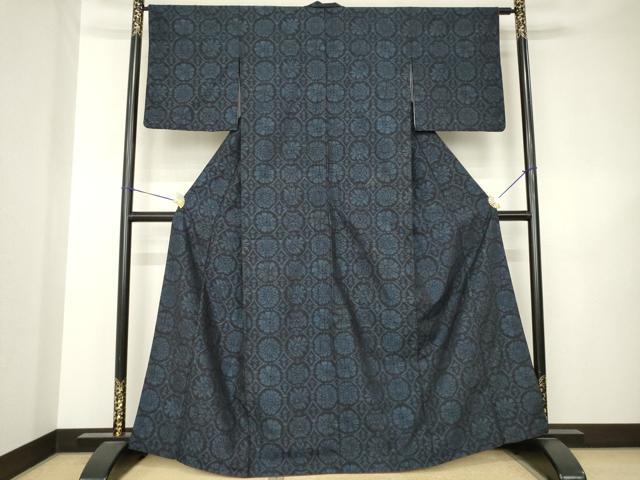 平和屋着物●上質な紬　花丸文　正絹　逸品　AABK3325ck