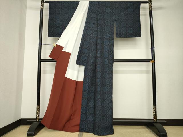 平和屋着物●上質な紬　花丸文　正絹　逸品　AABK3325ck