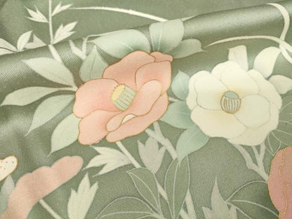 平和屋着物●訪問着　駒刺繍　草花文　暈し染め　金彩　正絹　逸品　AABK3326ck