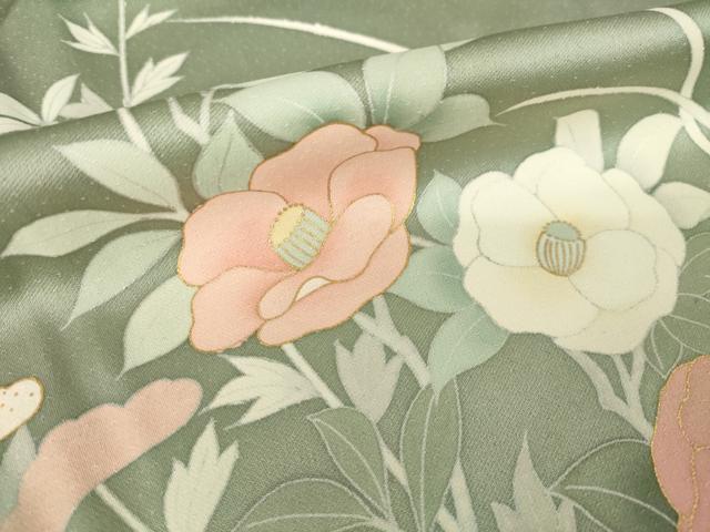平和屋着物●訪問着　駒刺繍　草花文　暈し染め　金彩　正絹　逸品　AABK3326ck