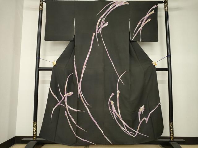平和屋着物●訪問着　幾何学文様　黒地　金彩　正絹　逸品　AABK3327ck