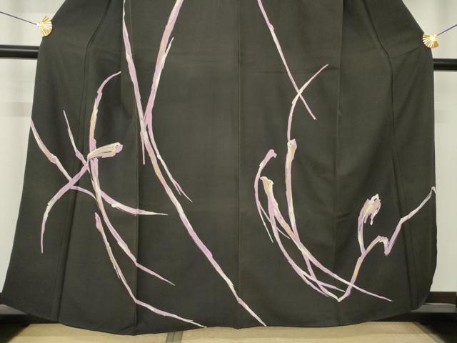 平和屋着物●訪問着　幾何学文様　黒地　金彩　正絹　逸品　AABK3327ck