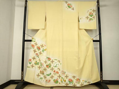 平和屋着物●訪問着　刺繍　花丸天井文　　正絹　逸品　AABK3329ck