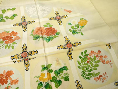 平和屋着物●訪問着　刺繍　花丸天井文　　正絹　逸品　AABK3329ck