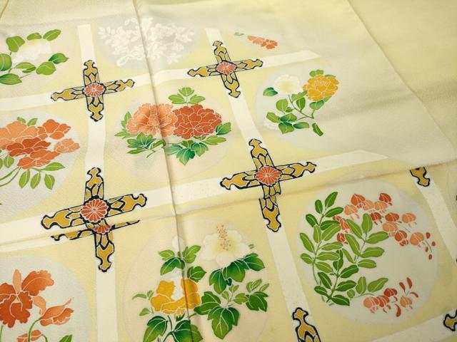 平和屋着物●訪問着　刺繍　花丸天井文　　正絹　逸品　AABK3329ck