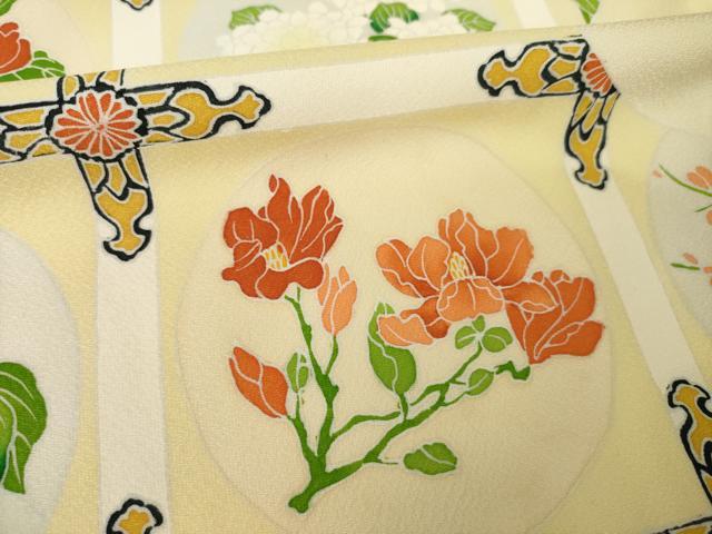 平和屋着物●訪問着　刺繍　花丸天井文　　正絹　逸品　AABK3329ck