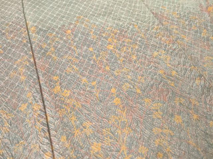 平和屋着物●訪問着　杢目絞り　草花文　正絹　逸品　AABK3331ck