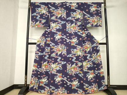 平和屋着物●上質な小紋　型染め　流水花文　正絹　逸品　AABK3332ck