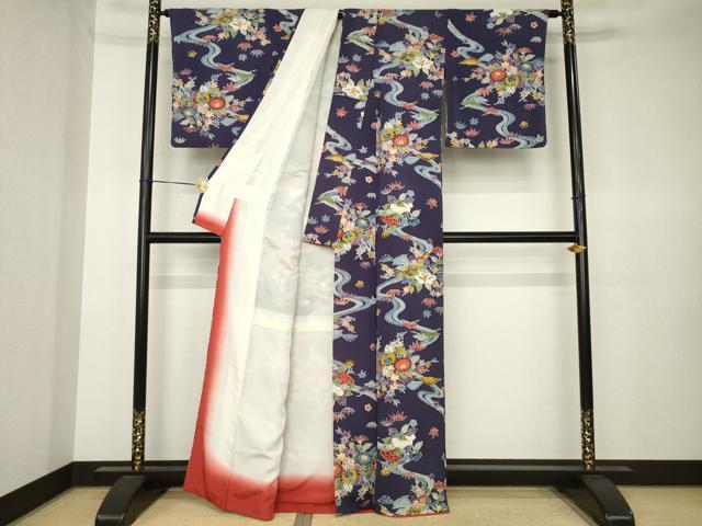 平和屋着物●上質な小紋　型染め　流水花文　正絹　逸品　AABK3332ck