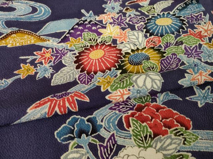 平和屋着物●上質な小紋　型染め　流水花文　正絹　逸品　AABK3332ck