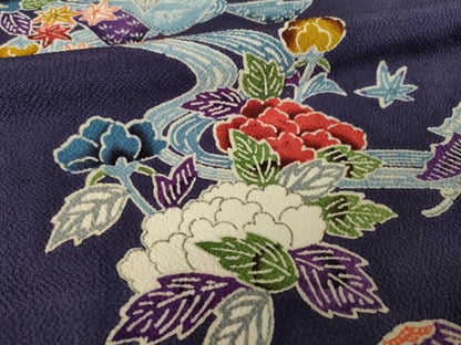 平和屋着物●上質な小紋　型染め　流水花文　正絹　逸品　AABK3332ck