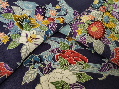 平和屋着物●上質な小紋　型染め　流水花文　正絹　逸品　AABK3332ck
