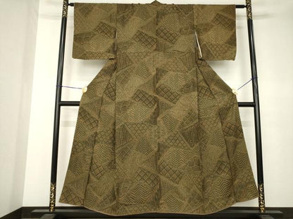 平和屋着物●お召　幾何学文様　正絹　逸品　AABK3334ck