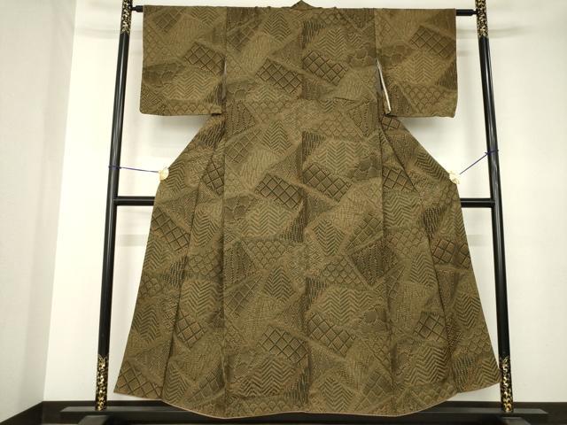 平和屋着物●お召　幾何学文様　正絹　逸品　AABK3334ck