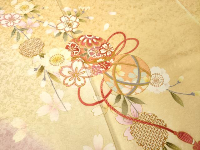 平和屋着物●豪華振袖　花毬文　暈し染め　正絹　逸品　AABK3337ck
