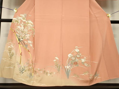 平和屋着物●訪問着　駒刺繍　花車文　暈し染め　金彩　反端付き　正絹　逸品　AABK3341ck