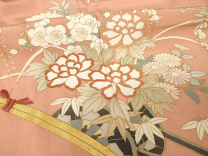 平和屋着物●訪問着　駒刺繍　花車文　暈し染め　金彩　反端付き　正絹　逸品　AABK3341ck