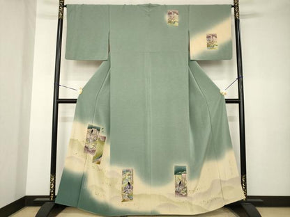 平和屋着物●訪問着　短冊女人文　暈し染め　金彩　正絹　逸品　AABK3343ck