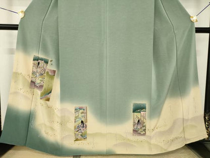 平和屋着物●訪問着　短冊女人文　暈し染め　金彩　正絹　逸品　AABK3343ck